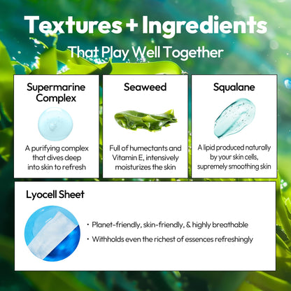 LAPCOS Seaweed Sheet Mask – Deep Hydration & Purification with Hyaluronic Acid (5-Pack)
