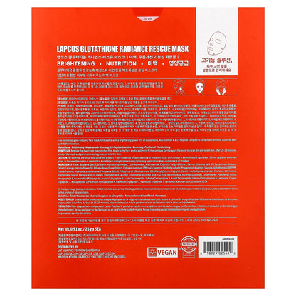 LAPCOS Glutathione Radiance Rescue Mask - Hydrating K-Beauty Sheet Mask with Niacinamide & Peptides