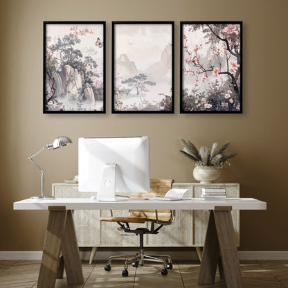 Large Artwork For Walls | Set of 3 Chinoiserie Wall art Prints