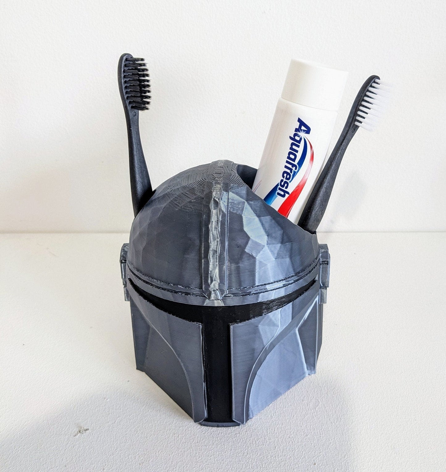 Large Mandalorian Helmet toothbrush holder. Star wars collectable pen holder