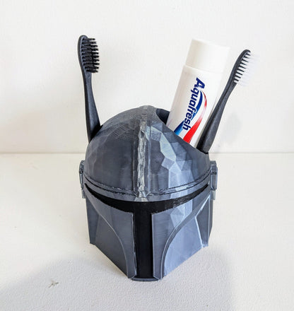 Large Mandalorian Helmet toothbrush holder. Star wars collectable pen holder