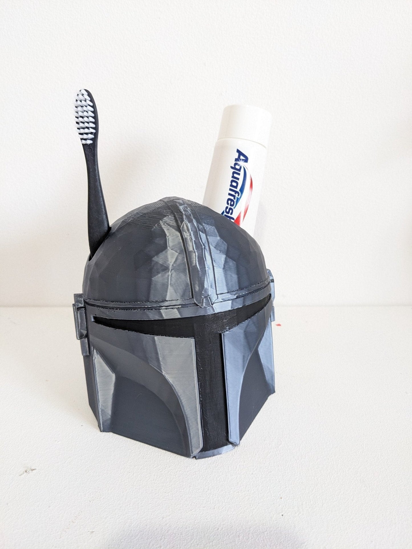 Large Mandalorian Helmet toothbrush holder. Star wars collectable pen holder