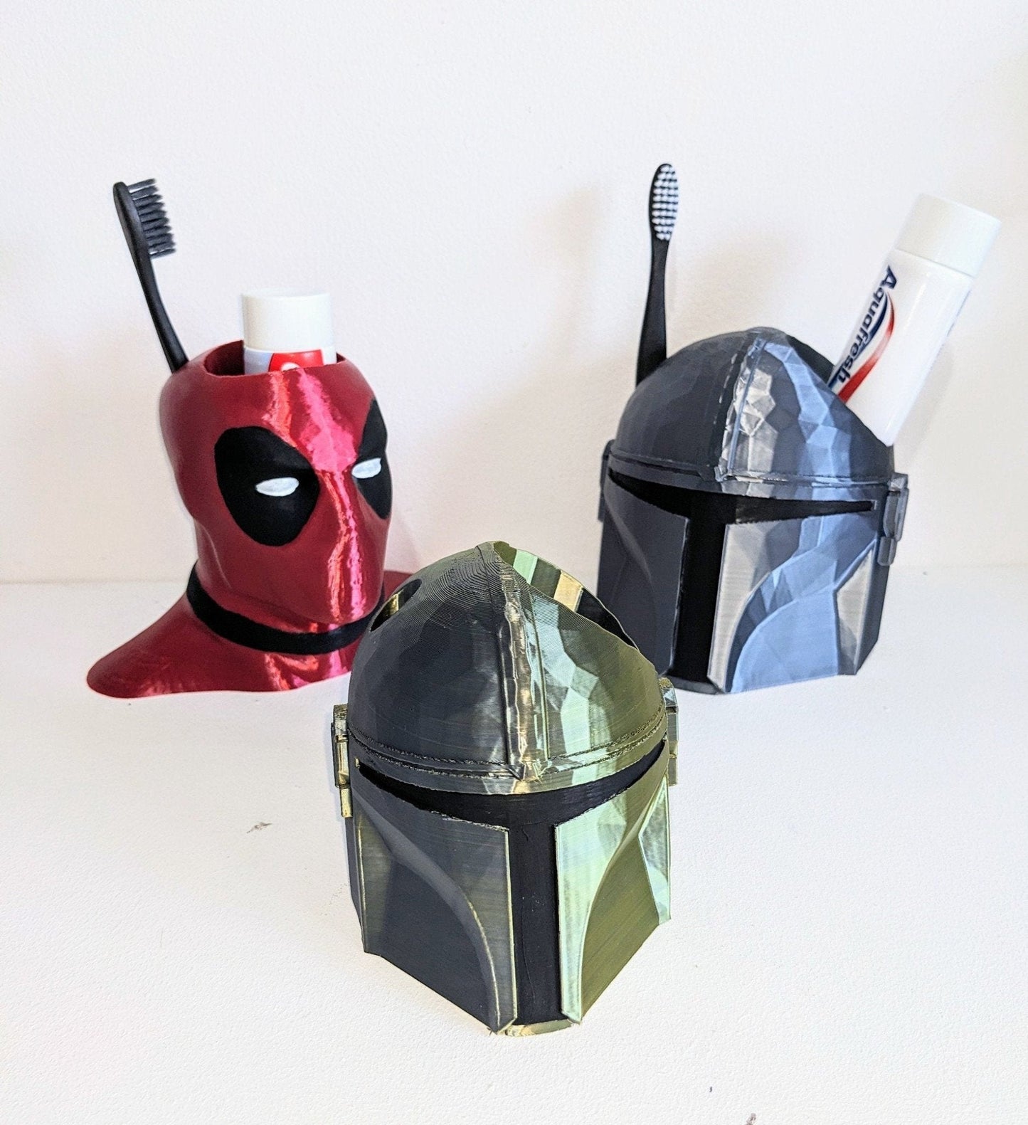 Large Mandalorian Helmet toothbrush holder. Star wars collectable pen holder