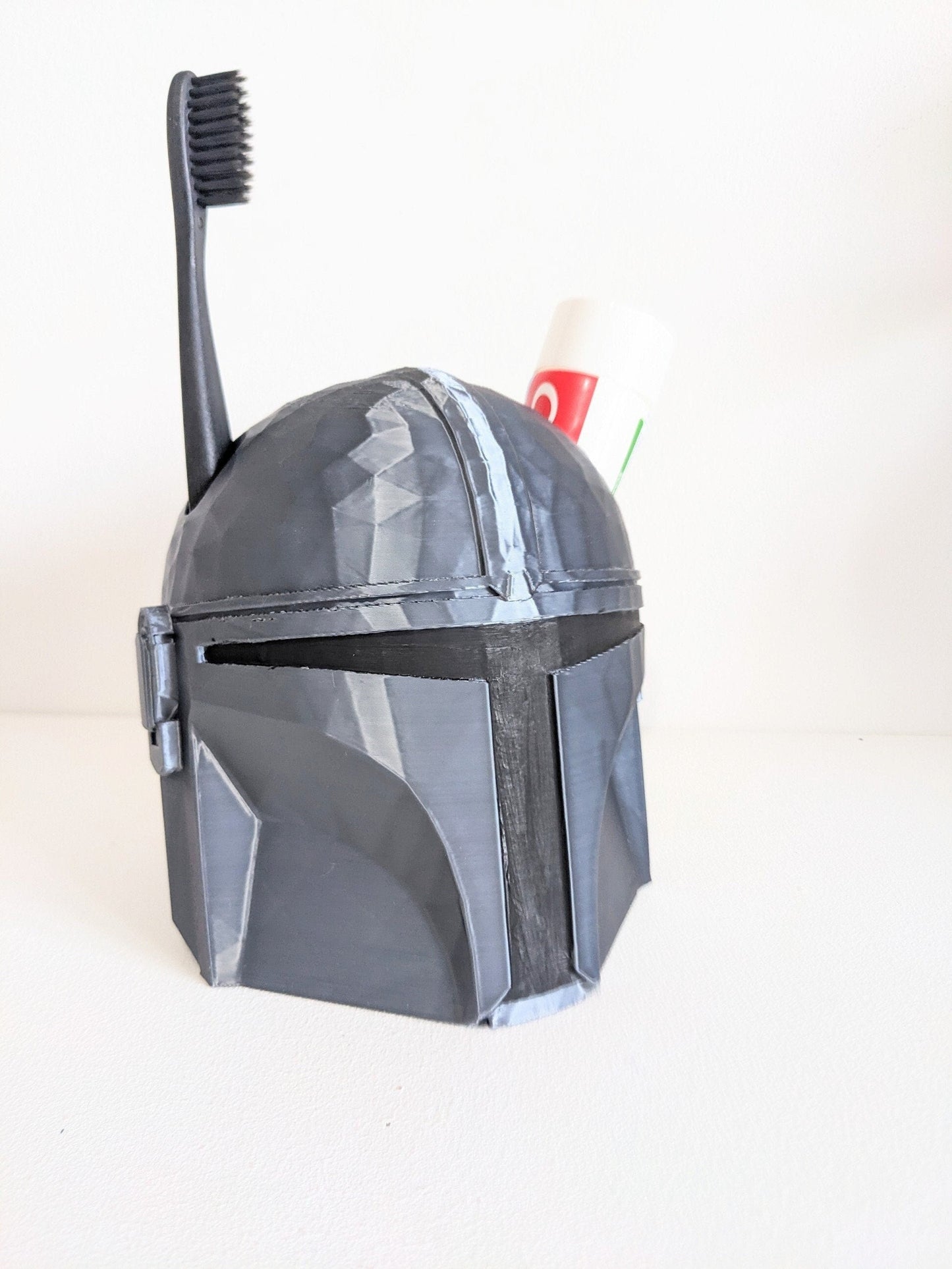 Large Mandalorian Helmet toothbrush holder. Star wars collectable pen holder