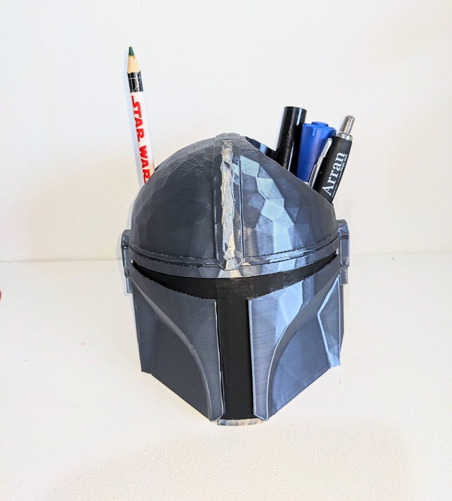 Large Mandalorian Helmet toothbrush holder. Star wars collectable pen holder