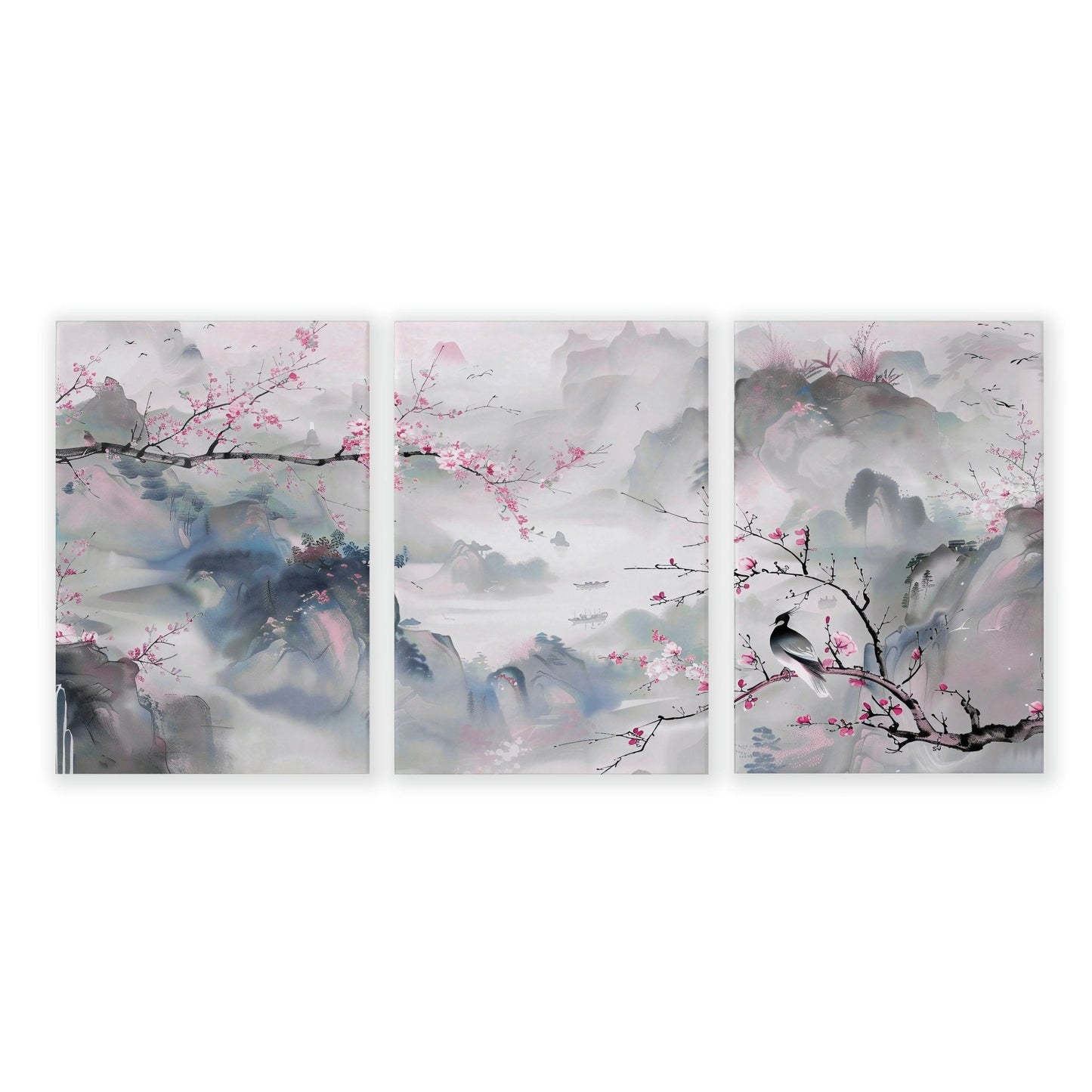 Large Modern Wall Art | Set of 3 Chinoiserie Wall art Prints