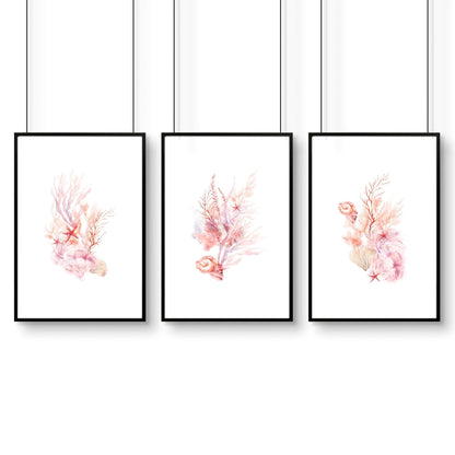 Large Paintings For Wall | Set of 3 Seashells Wall art Prints