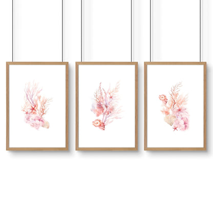 Large Paintings For Wall | Set of 3 Seashells Wall art Prints