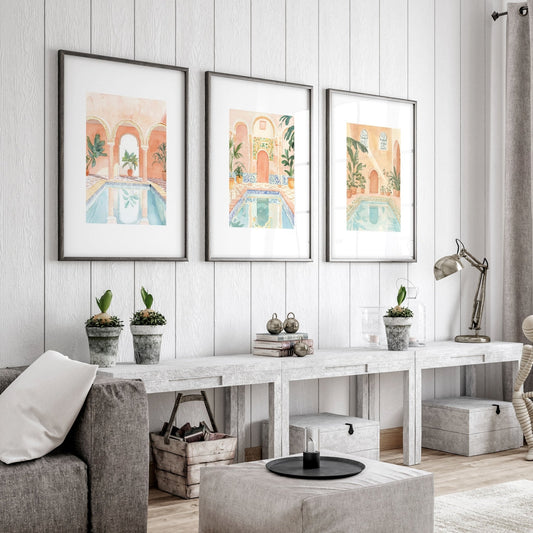 Large Wall Pictures For Living Room | Set of 3 Beach Decor Wall art Prints