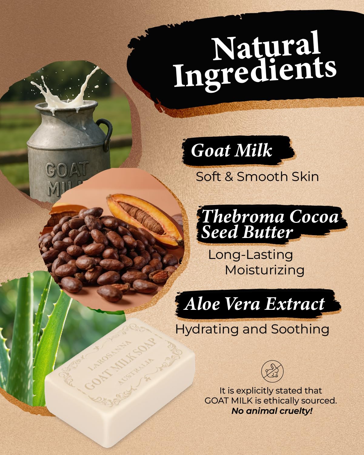 larosanna Australian Goat Milk Soap – Moisturizing, Cleansing, Triple-Milled Bar with Cocoa Butter & Aloe Vera | 4-Pack