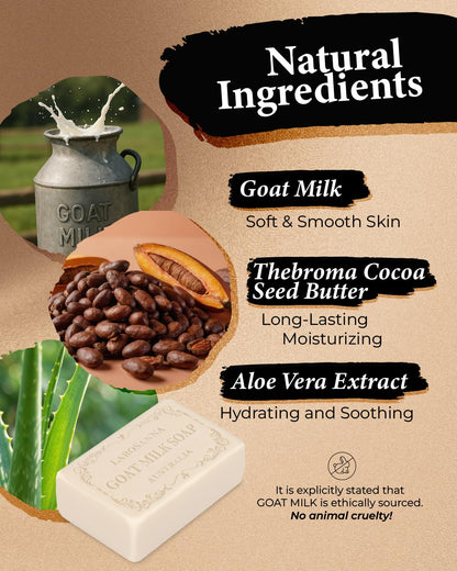 larosanna Australian Goat Milk Soap – Moisturizing, Cleansing, Triple-Milled Bar with Cocoa Butter & Aloe Vera | 4-Pack