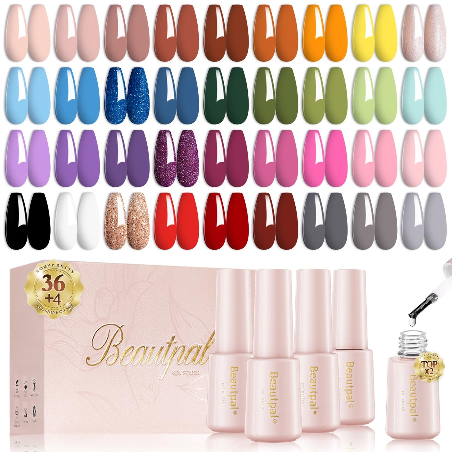 Larvall Beautpal 40 PCS Gel Nail Polish Set | All Seasons Collection – 36 Colors + Base & Top Coats (7ml)