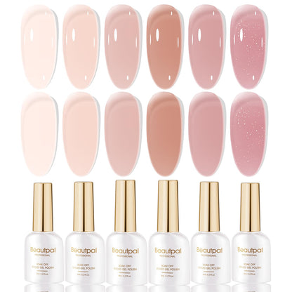 Larvall Beautpal Nude Gel Polish Set – 6-Piece Milky Nude Jelly Gel Kit (8ml)