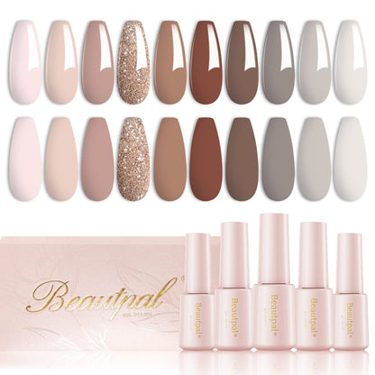 Larvall Beautpal Nude Grey Gel Nail Polish Set – 10PCS All Seasons Nude Colors