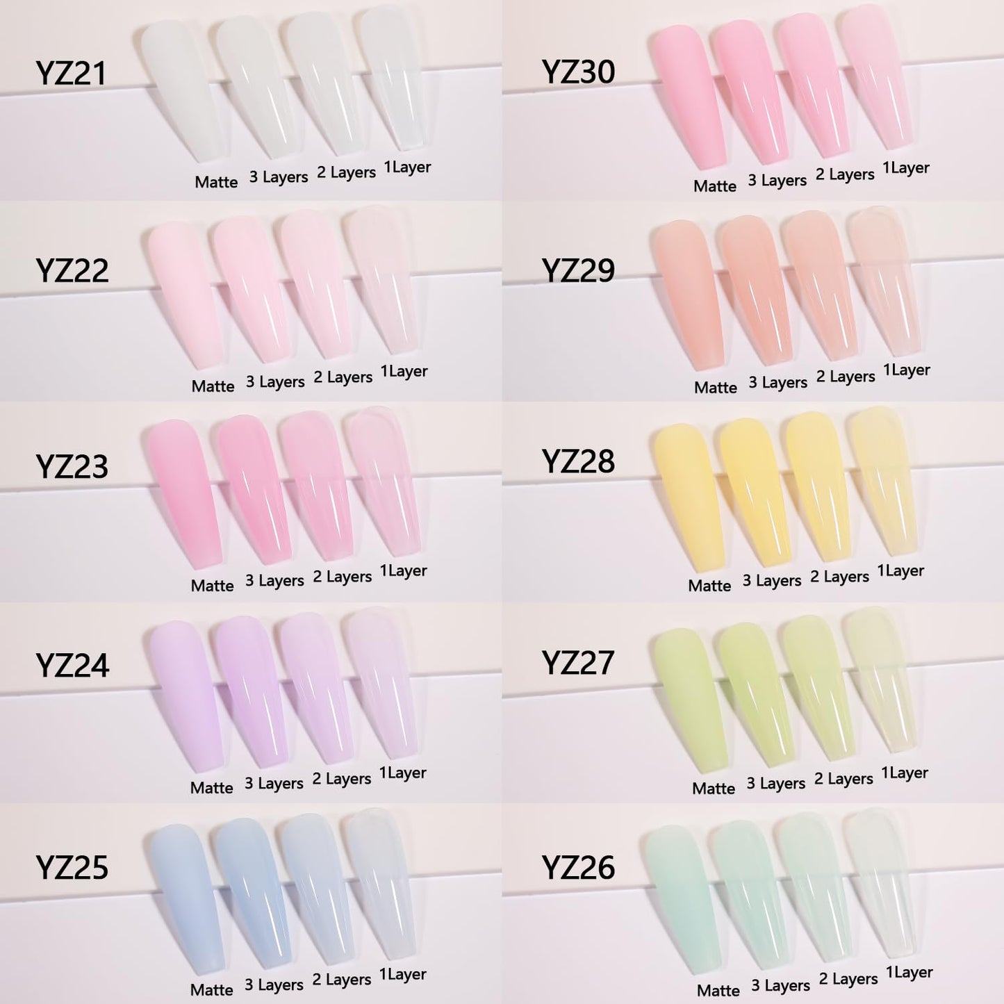 Larvall Beautpal Pastel Jelly Gel Nail Polish Set – 10x 7ml Milky White, Pink, Green, Blue, Yellow, Orange