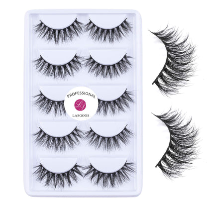 LASGOOS 3D Mink Lashes A14 – 100% Siberian Mink, Cruelty-Free, Reusable, 5 Pairs