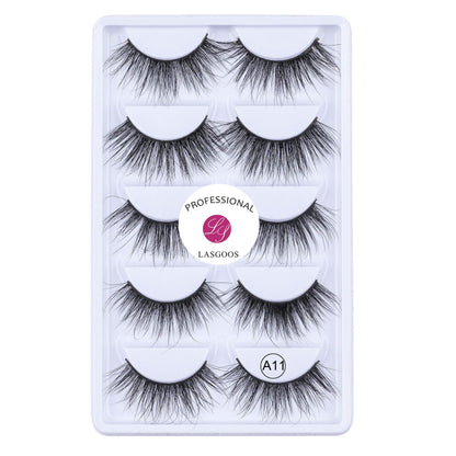 LASGOOS 3D Mink False Eyelashes – Luxurious Natural Messy Volume, Long & Fluffy (5 Pairs)