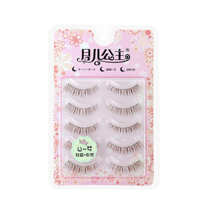 LASGOOS Brown Natural False Eyelashes – Lightweight Short Volume, Clear Band, Cruelty-Free, Reusable (5 Pairs)