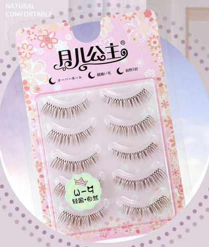 LASGOOS Brown Natural False Eyelashes – Lightweight Short Volume, Clear Band, Cruelty-Free, Reusable (5 Pairs)