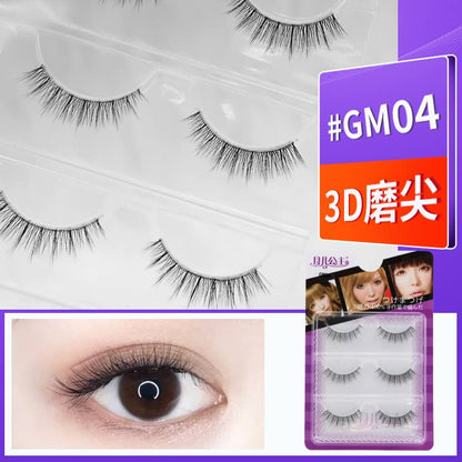 LASGOOS Eyelashes - Natural Look 3D Invisible Band Short 6-10mm, 3 Pairs GM04