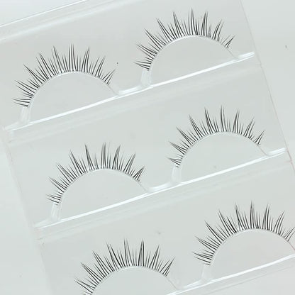 LASGOOS GM19 Fake Eyelashes – Natural Look, Clear Band, 5-9mm, 3 Pairs