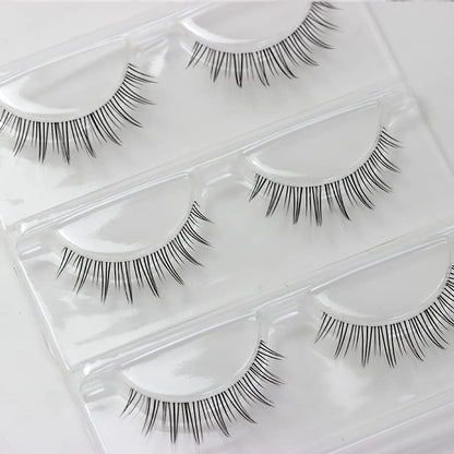 LASGOOS GM19 Fake Eyelashes – Natural Look, Clear Band, 5-9mm, 3 Pairs