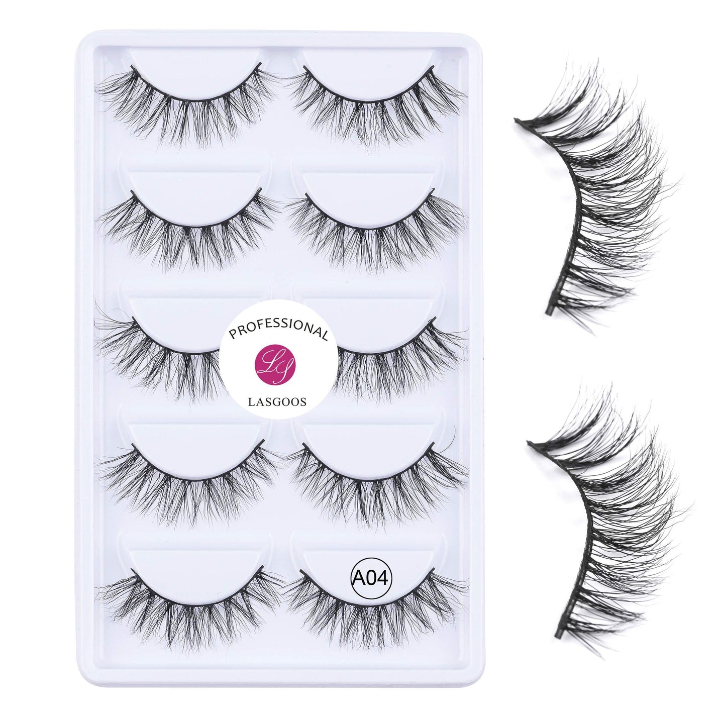 LASGOOS Luxurious 3D Siberian Mink Lashes A04 – Natural Look Wispy (5 Pairs)