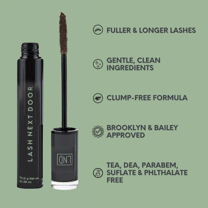 Lash Next Door Espresso Brown Mascara – Volumizing & Lengthening, No Clumps, Smudge-Proof by Brooklyn & Bailey