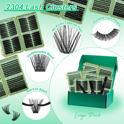 LASHSUN Lash Clusters Kit – Wispy Cat Eye Lashes with Bond, Seal, Remover & Tweezers