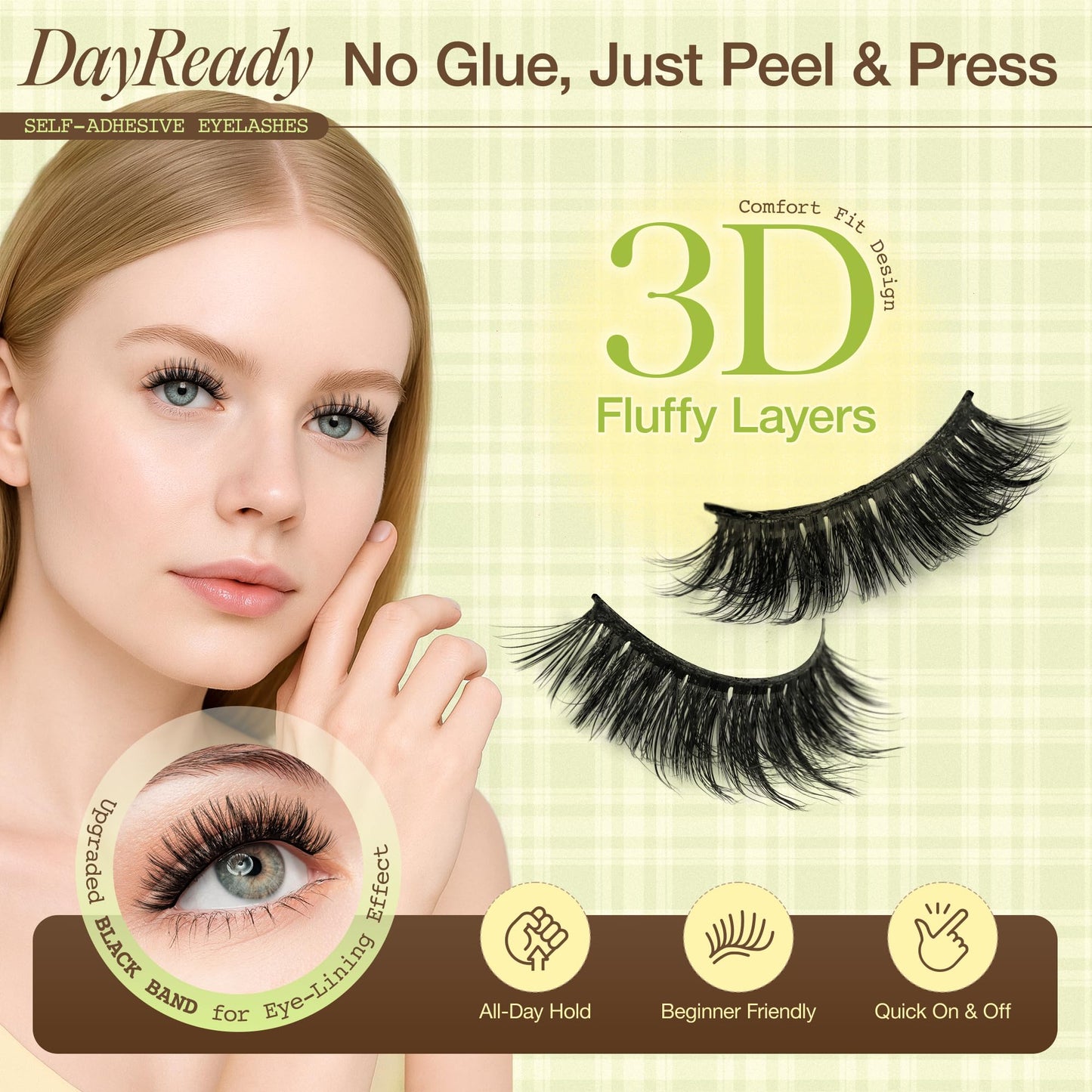 LASHVIEW Self Adhesive Eyelashes – Natural Look, No Glue Needed, Reusable 5 Pairs (CV031)