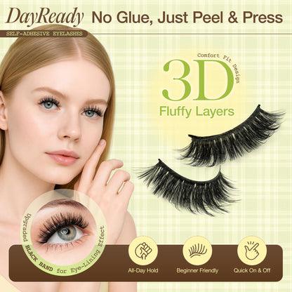 LASHVIEW Self Adhesive Eyelashes – Natural Look, No Glue Needed, Reusable 5 Pairs (CV031)
