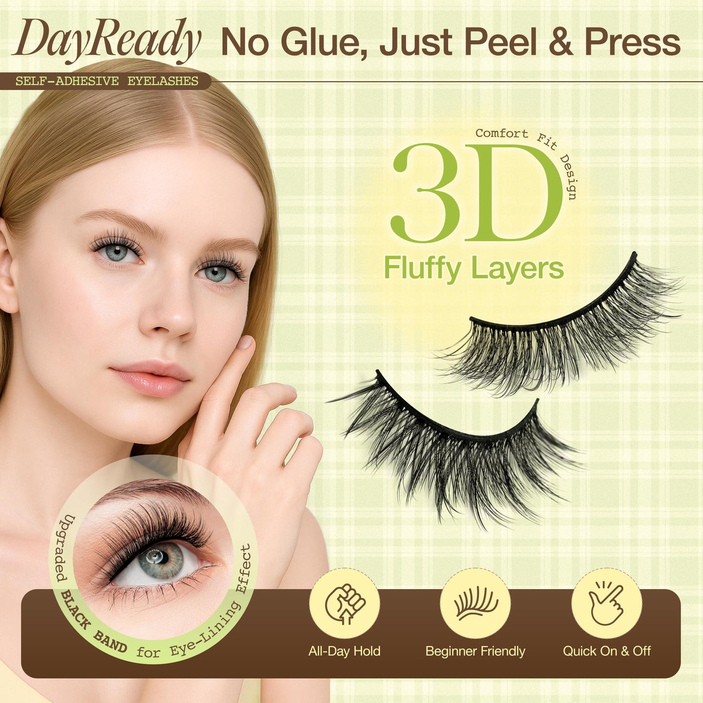 LASHVIEW Self-Adhesive Eyelashes – Natural Look Press-On Lashes, 5 Pairs
