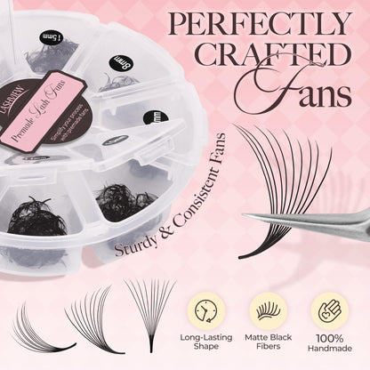 LASHVIEW 600 Premade Volume Lash Fans – C Curl, 10D-0.07C, 8-15mm | Mixed Tray Bulk (600/1000)