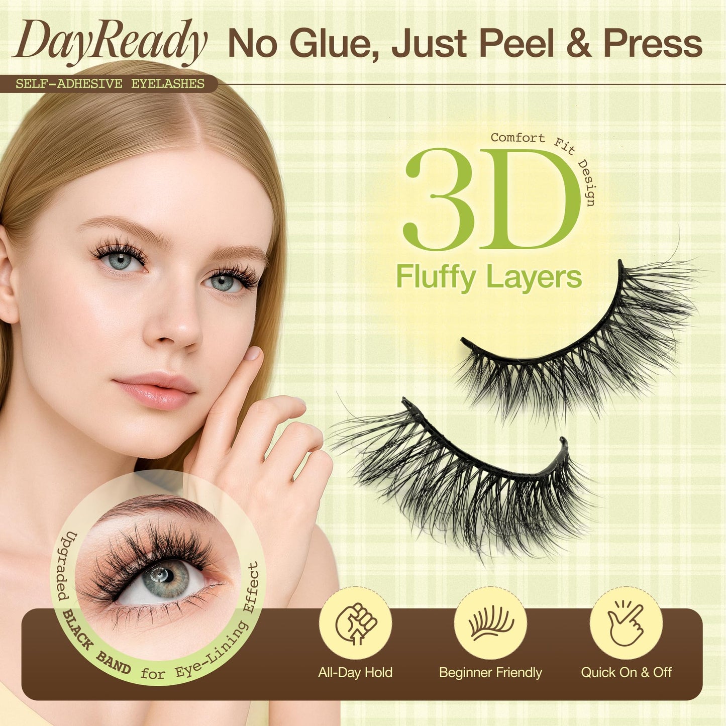 LASHVIEW Self Adhesive Eyelashes – Natural Look Press On Lashes, No Glue Needed, Reusable 5 Pairs (CV201)