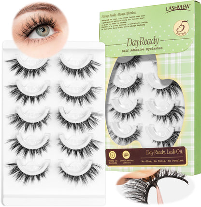 LASHVIEW Self Adhesive Eyelashes – Natural Look Press On Lashes, No Glue Needed, Reusable 5 Pairs (CV201)