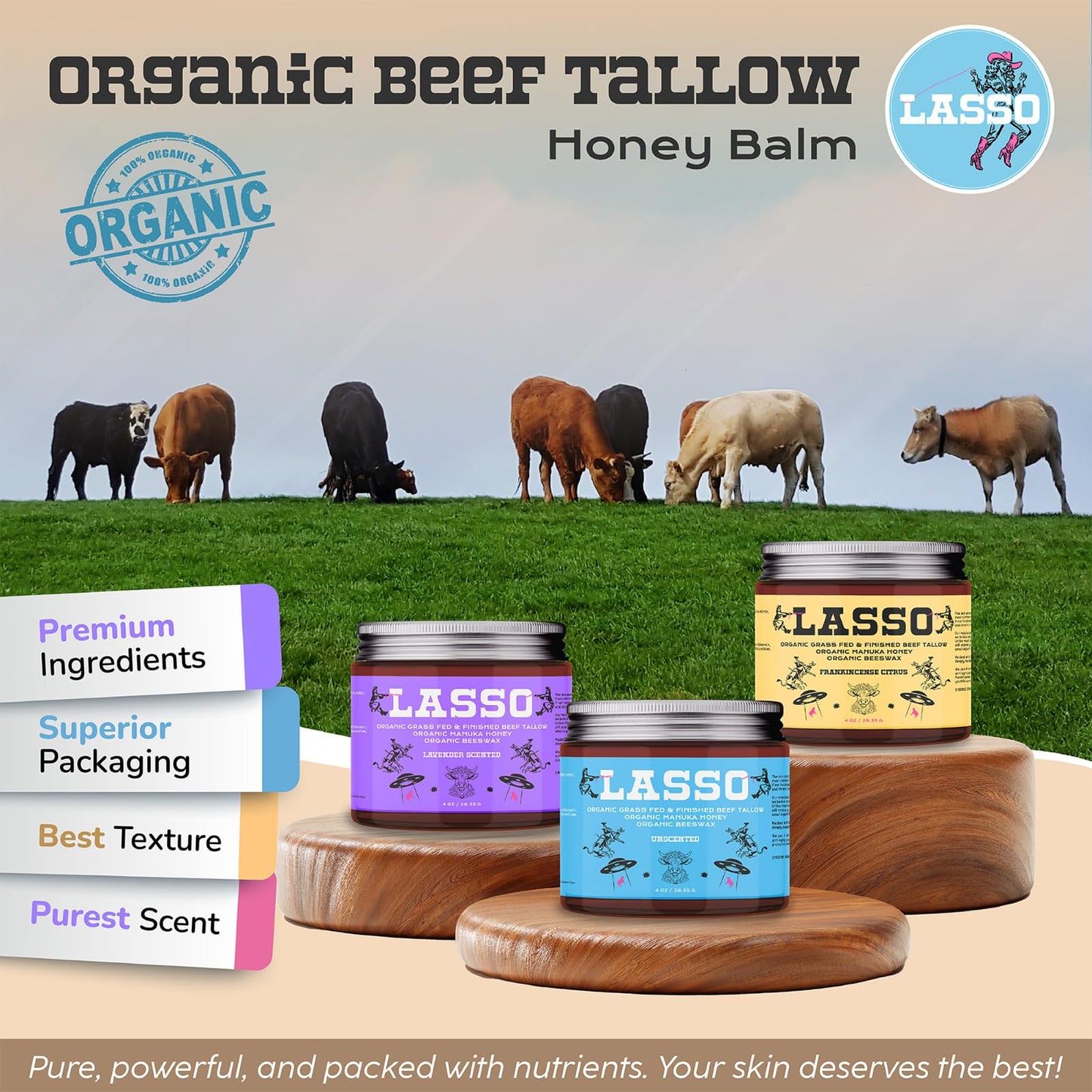 LASSO Lavender Tallow & Honey Balm for Face – Organic Grass-Fed Moisturizer