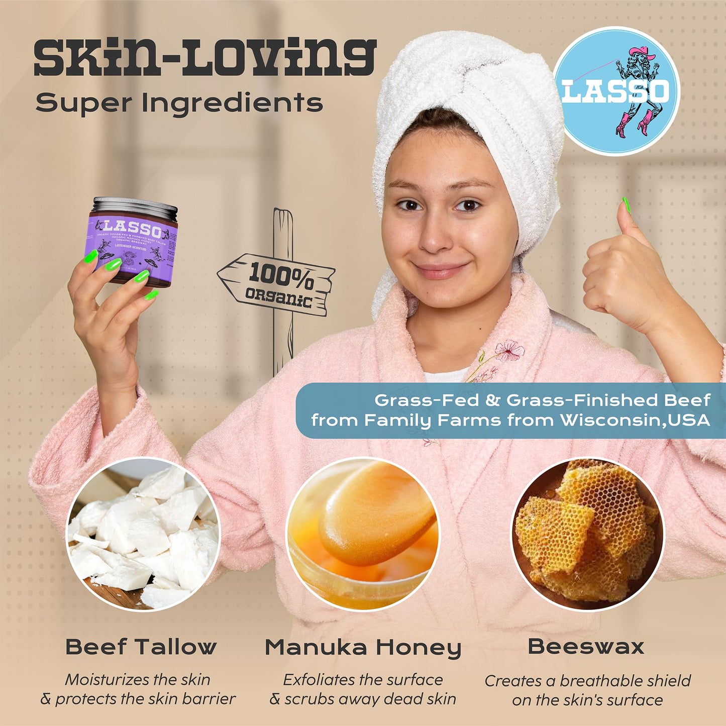 LASSO TALLOW Frankincense Citrus Beef Tallow Balm – Facial Moisturizer with Manuka Honey