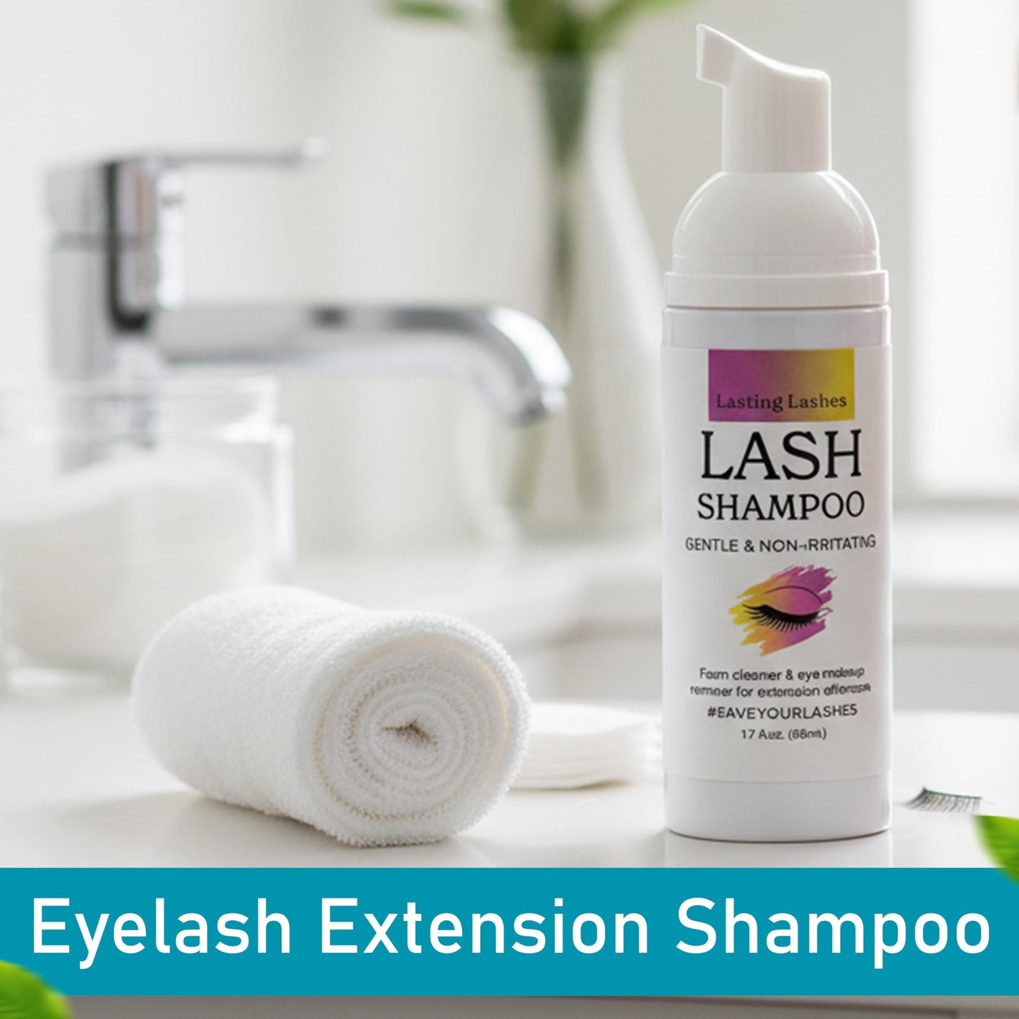 Lasting Lashes Eyelash Extension Shampoo | Eyelash Extension Cleanser with Brush and 12 Spoolies | Safe and Gentle Wash for Extensions and Natural Lashes | 1.7 fl oz 50ml Lash Shampoo