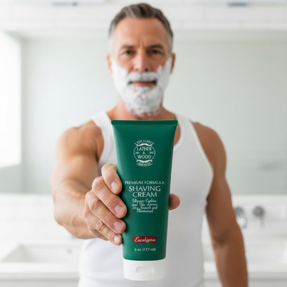 Lather & Wood Men's Eucalyptus Shaving Cream – Cooling Lather with Razor Burn Relief