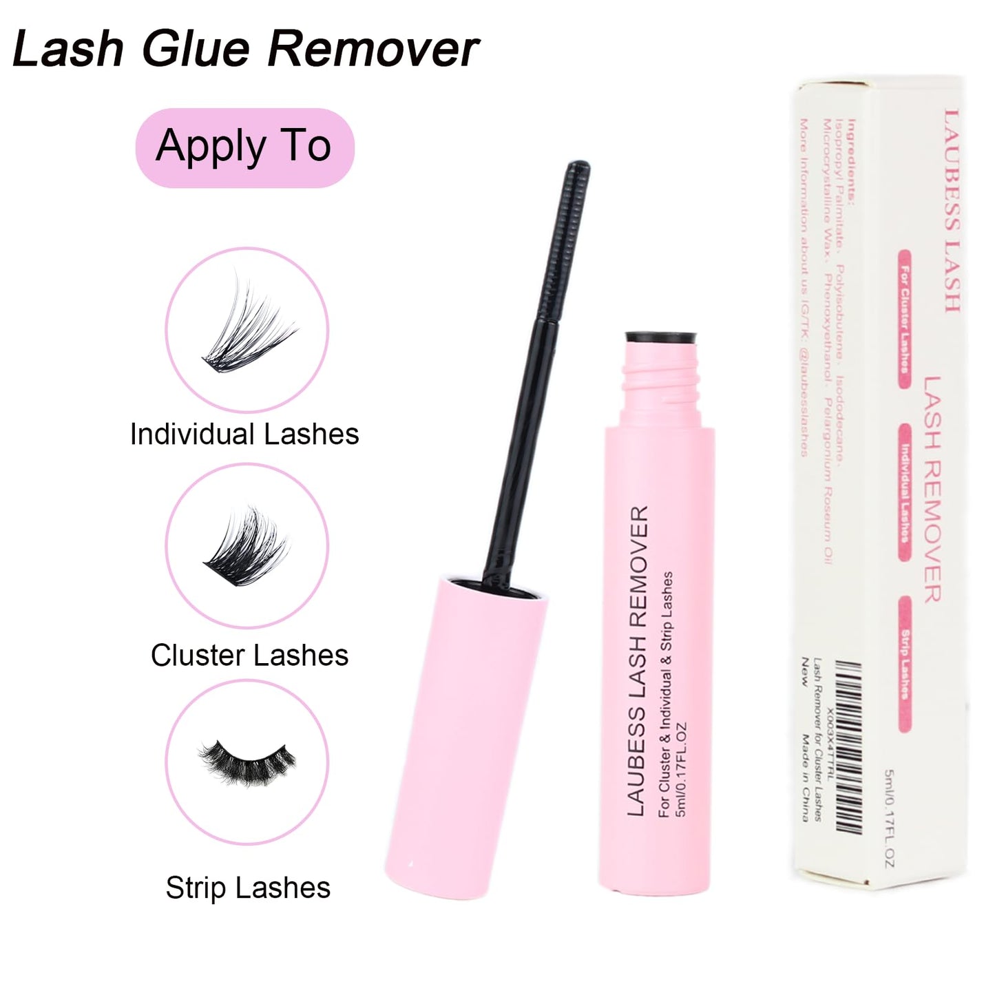 LAUBESS 3-in-1 Lash Glue, Bond & Seal with Remover – Waterproof; Eyelash Extensions (15ml) – Black