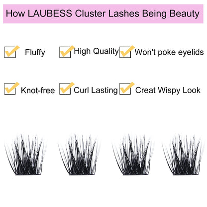 LAUBESS Lash Clusters Kit – Beginner Lash Extensions with Bond & Seal, Remover, Tweezers & Brush