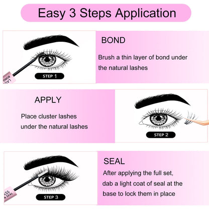 LAUBESS LASH Lash Extension Kit 300 Pcs – DIY Clusters, Bond & Seal, Remover, Tweezers