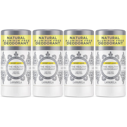 Lavanila Aluminum Free Sport Luxe Deodorant 4-Pack (2oz Each) – Triple Odor Protection, Fresh Scent, Vegan
