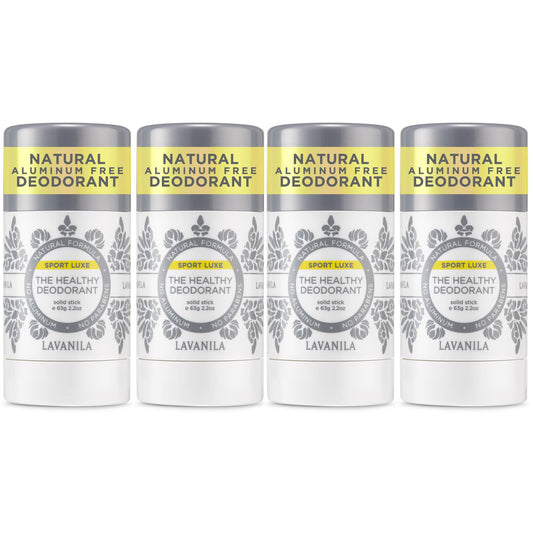 Lavanila Aluminum Free Sport Luxe Deodorant 4-Pack (2oz Each) – Triple Odor Protection, Fresh Scent, Vegan