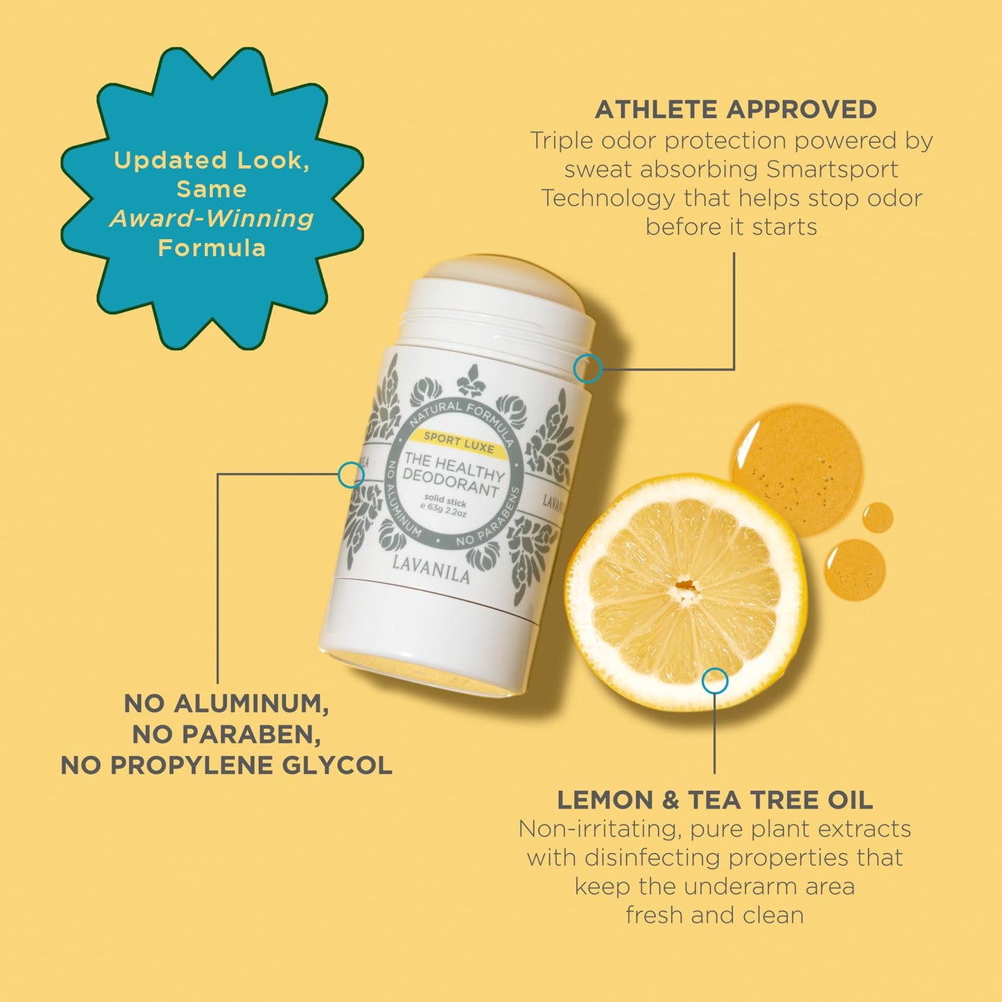 Lavanila Aluminum Free Sport Luxe Deodorant 4-Pack (2oz Each) – Triple Odor Protection, Fresh Scent, Vegan