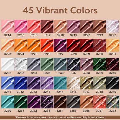Lavender Violets 49 Pcs Gel Nail Polish Set – 45 Colors + Glossy & Matte Top Coats for Home Salon