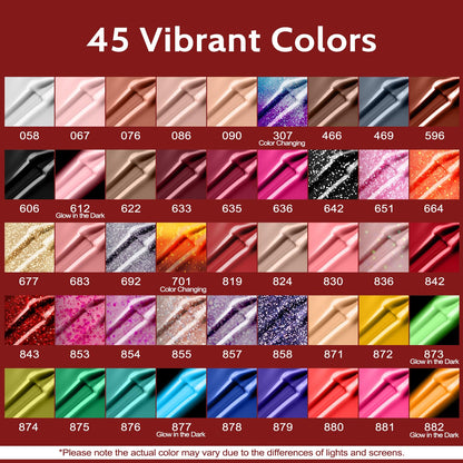 Lavender Violets 49-Piece Gel Nail Polish Set – 45 Neon & Glow Colors + Primer, Builder Base, Top Coats A950
