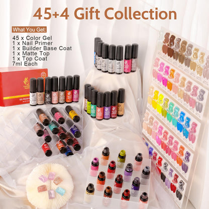 Lavender Violets 49-Piece Gel Nail Polish Set – 45 Neon & Glow Colors + Primer, Builder Base, Top Coats A950