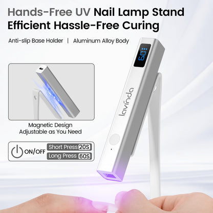 Lavinda Handheld UV Light for Gel Nails with Stand – Portable Cordless Nail Lamp with LCD
