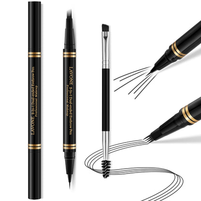 LAVONE 2-in-1 Eyebrow Pen | Waterproof Microblading Brow Pencil, Black